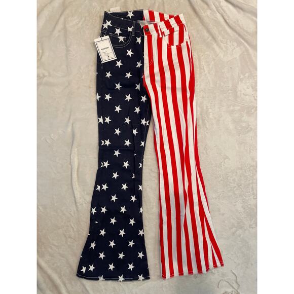 JEANS FASHION Women's American Flag Print Flare Jeans Size 8 Red/Blue White NWT - Picture 3 of 13